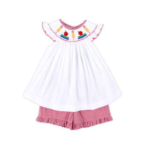 School Smocked Red Gingham Short Set