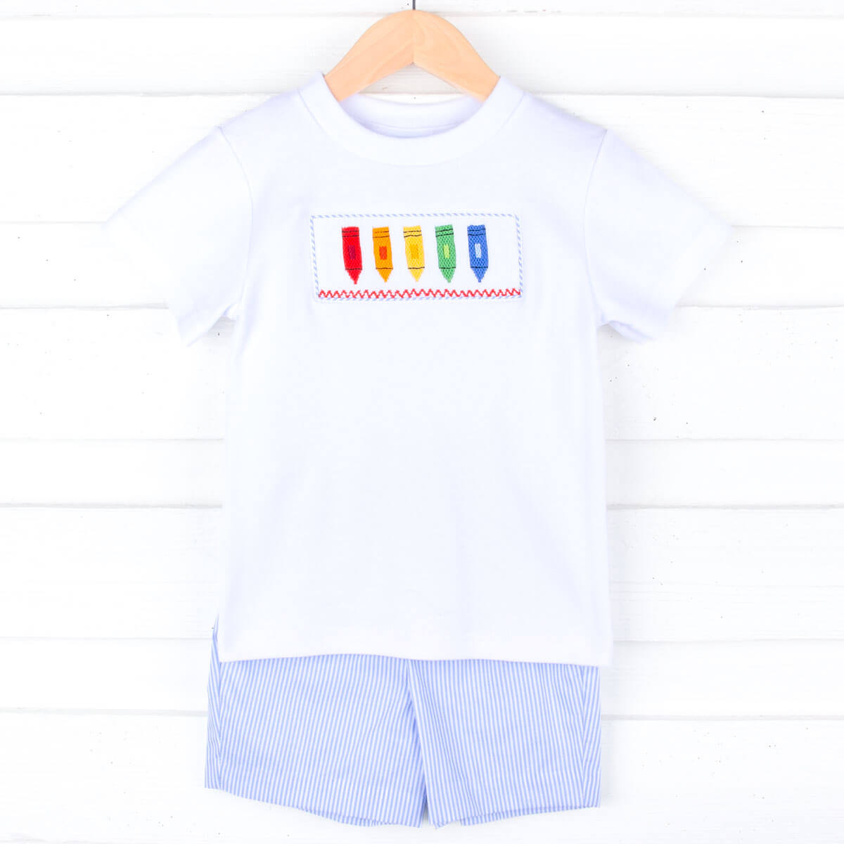 Crayon Smocked Blue Stripe Short Set