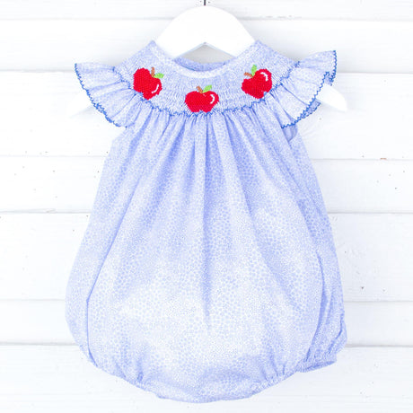 Apple Smocked Blue Floral Angel Sleeve Bubble