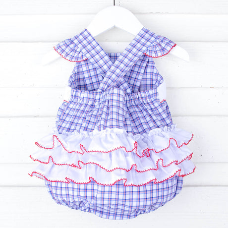 American Flag Smocked Blue Plaid Leah Bubble