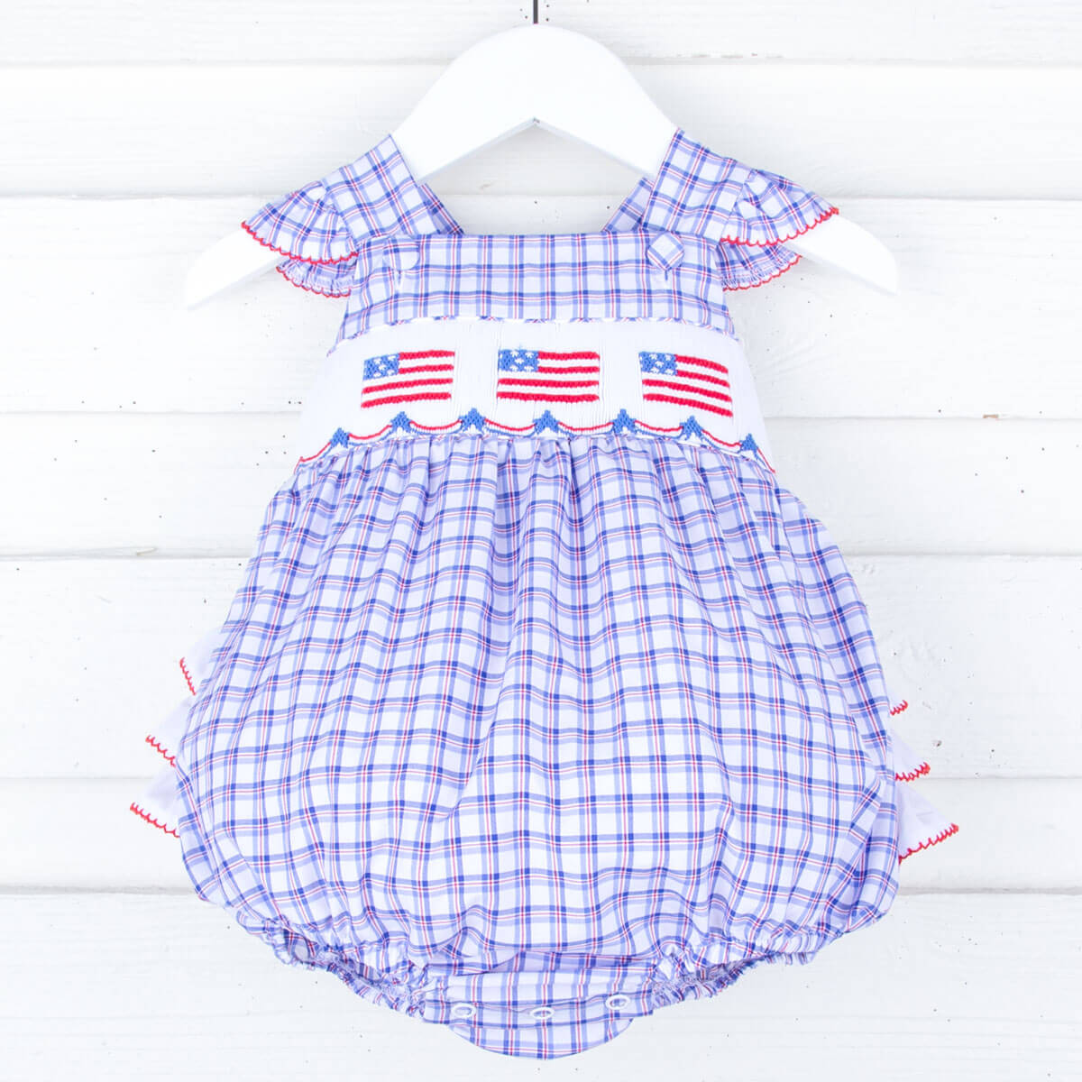 American Flag Smocked Blue Plaid Leah Bubble