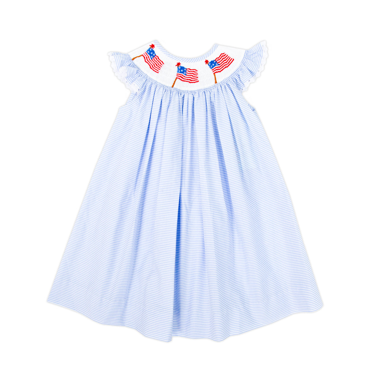 Flag Smocked Light Blue Stripe Angel Sleeve Dress