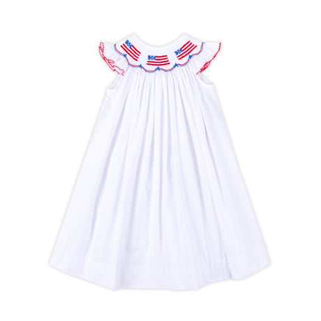 Flag Smocked White Angel Sleeve Dress