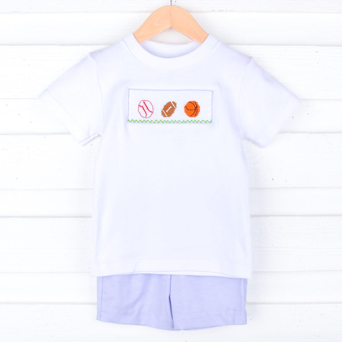 Sports Smocked Light Blue Short Set