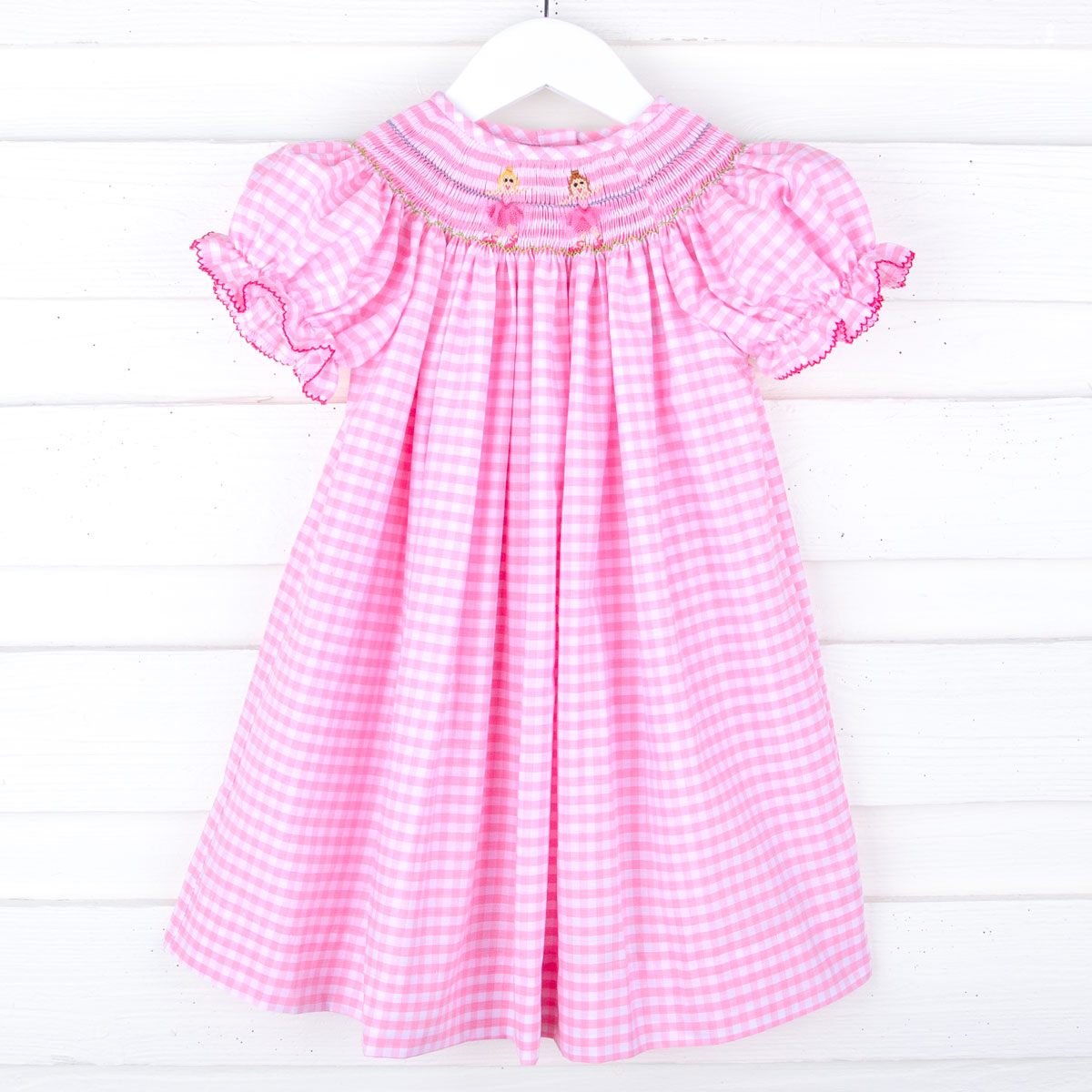 Ballerina Smocked Pink Gingham Bishop Dress