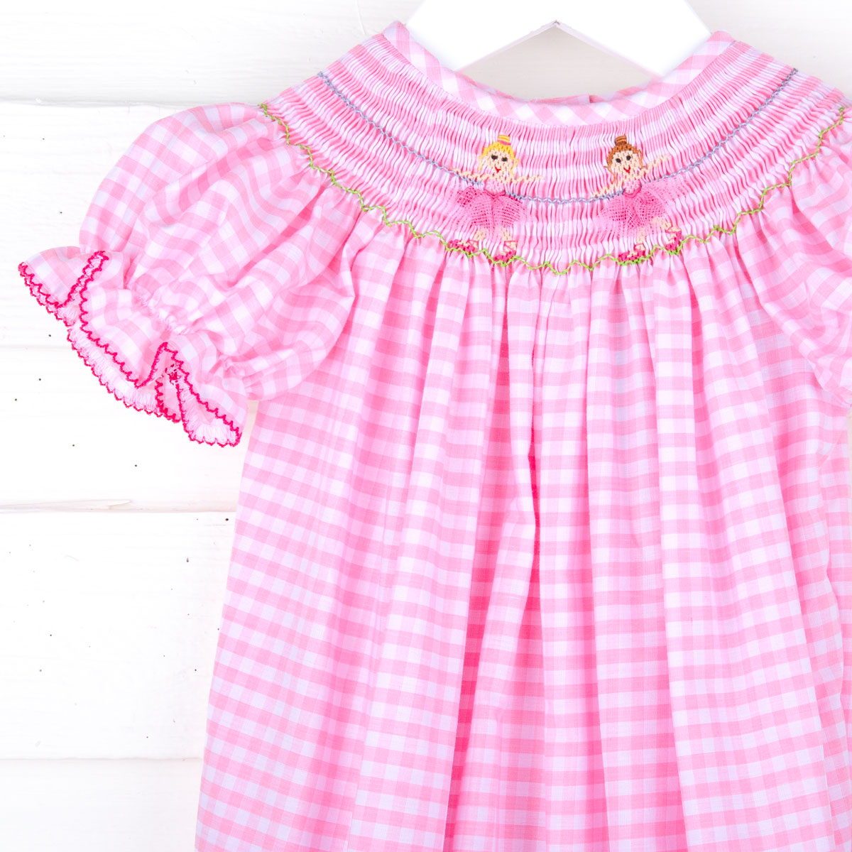 Ballerina Smocked Pink Gingham Bishop Dress
