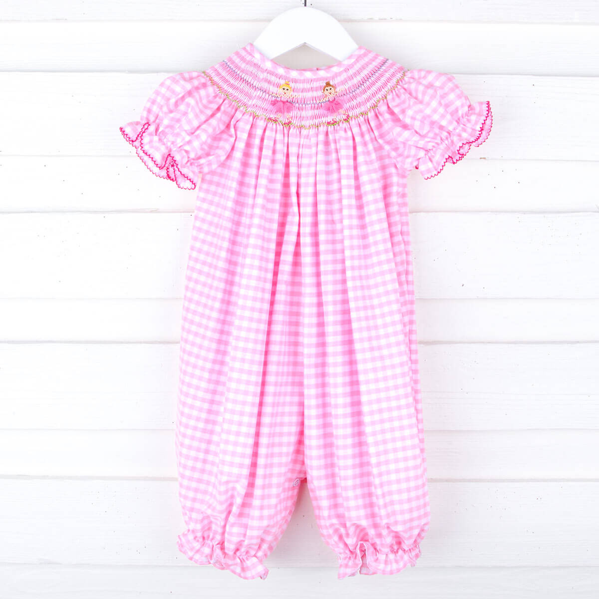 Ballerina Smocked Pink Gingham Long Bubble