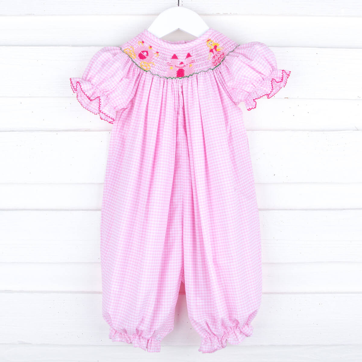 Princess Smocked Pink Gingham Long Bubble