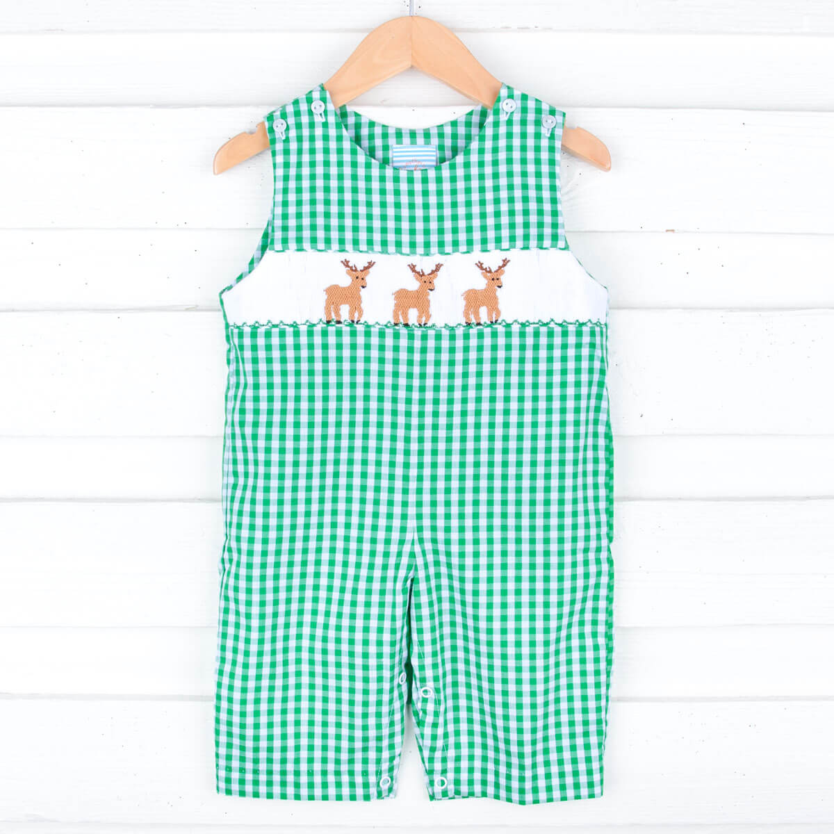 Deer Smocking Green Gingham Longall