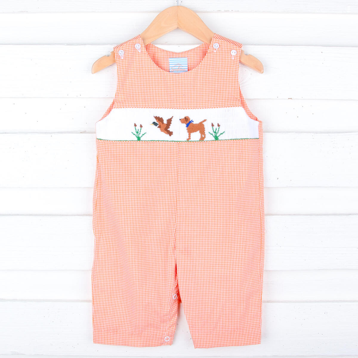 Hunting Dog & Duck Smocked Orange Gingham Longall
