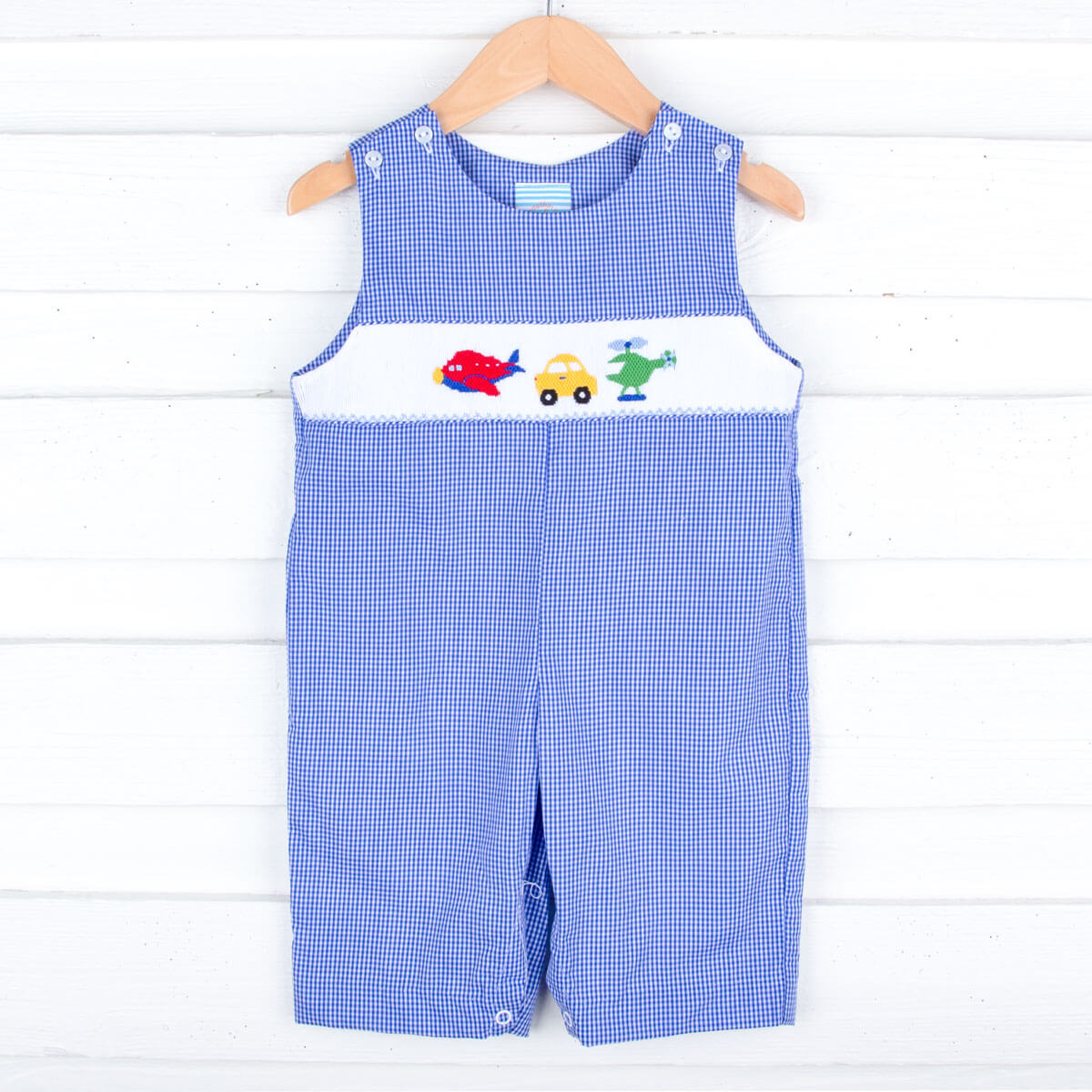 Transportation Smocked Royal Blue Gingham Longall