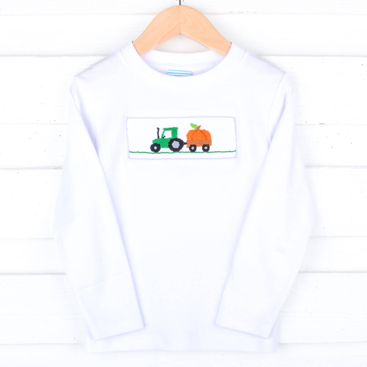 Pumpkin Delight Smocked White Long Sleeve Shirt