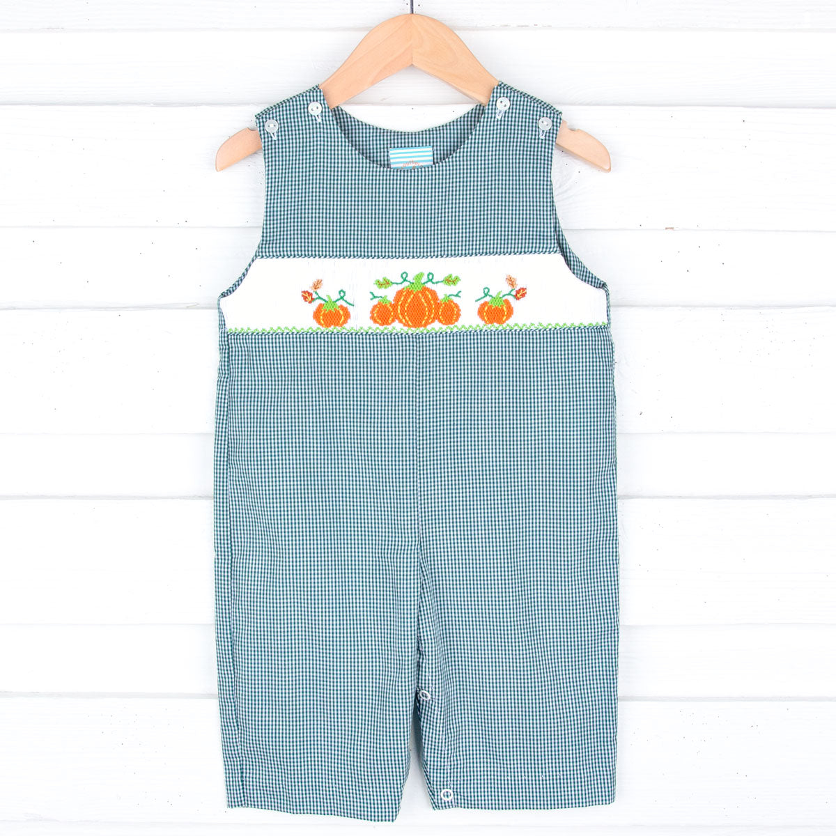 Pumpkin Smocked Green Gingham Longall