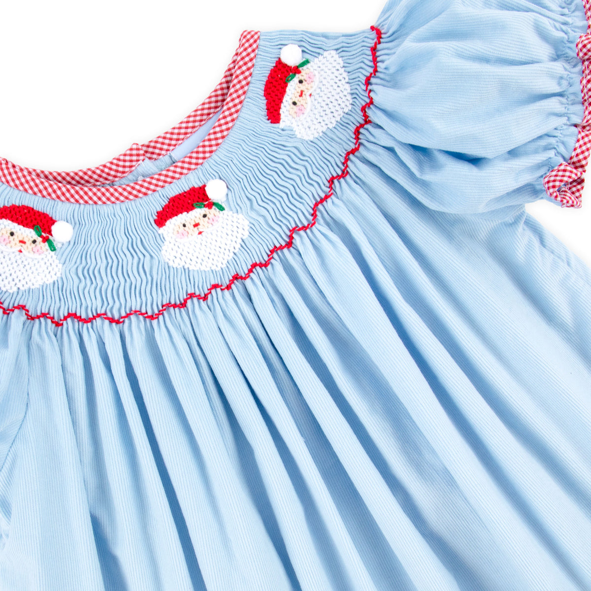 Santa Smocked Blue Corduroy Bishop Dress