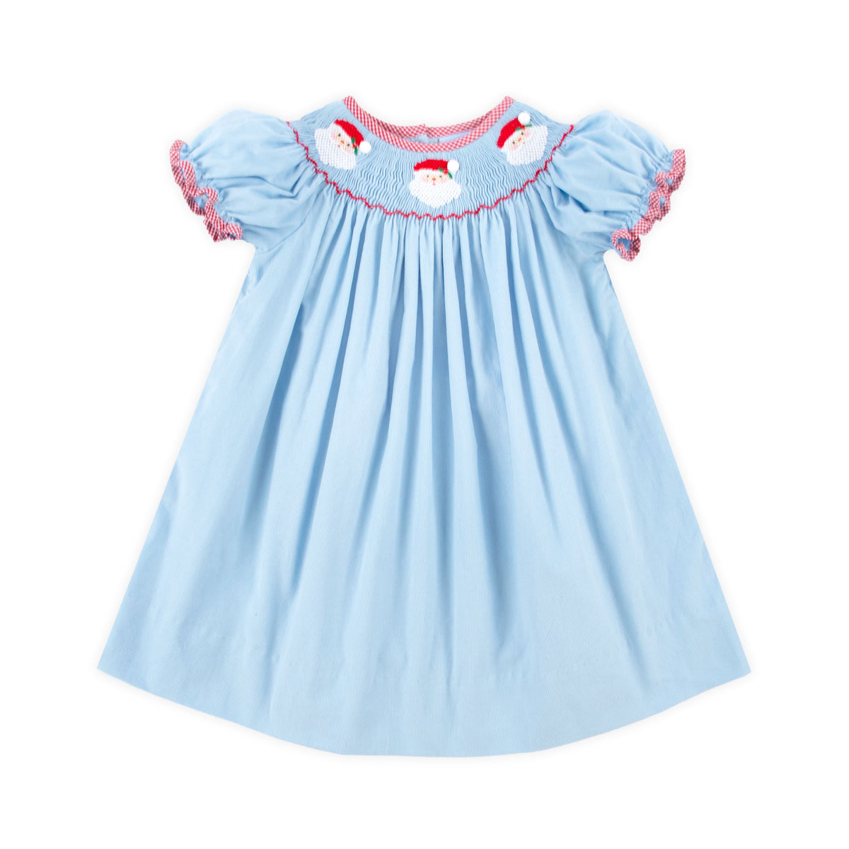 Santa Smocked Blue Corduroy Bishop Dress