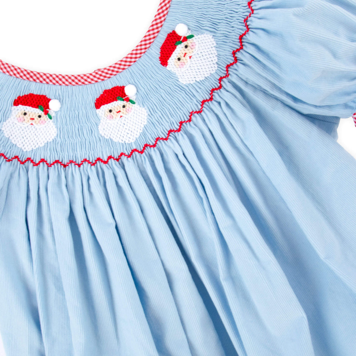 Santa Smocked Blue Corduroy Bishop Long Bubble