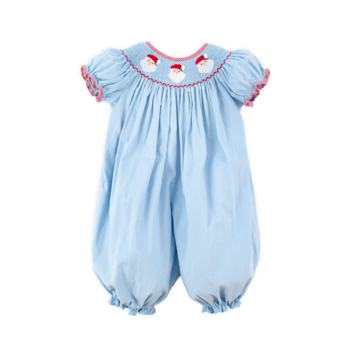 Santa Smocked Blue Corduroy Bishop Long Bubble