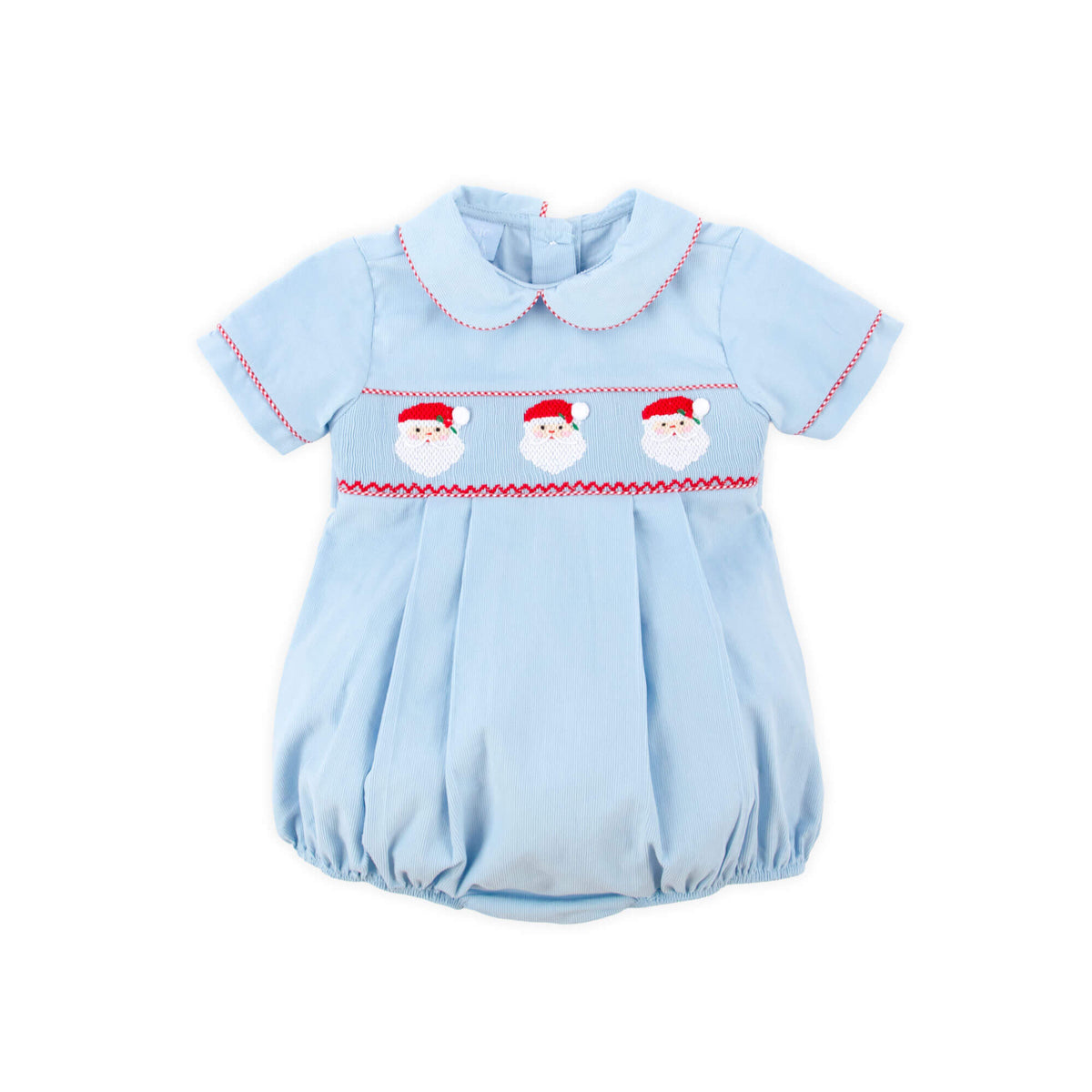 Santa Smocked Blue Corduroy Collared Bubble