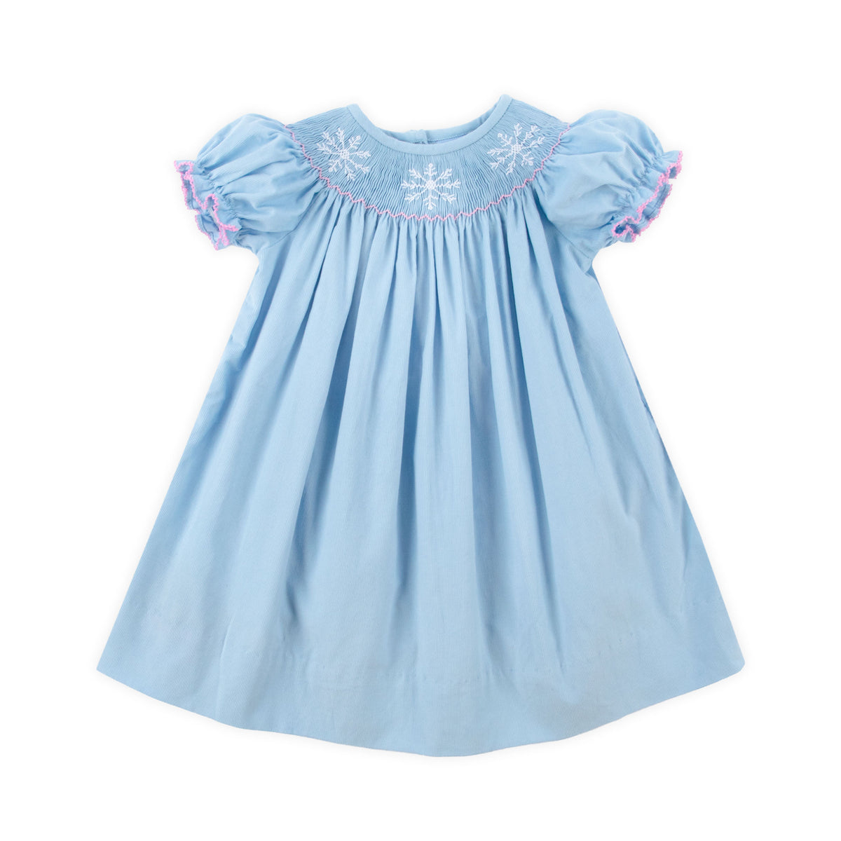 Snowflake Smocked Blue Corduroy Bishop Dress