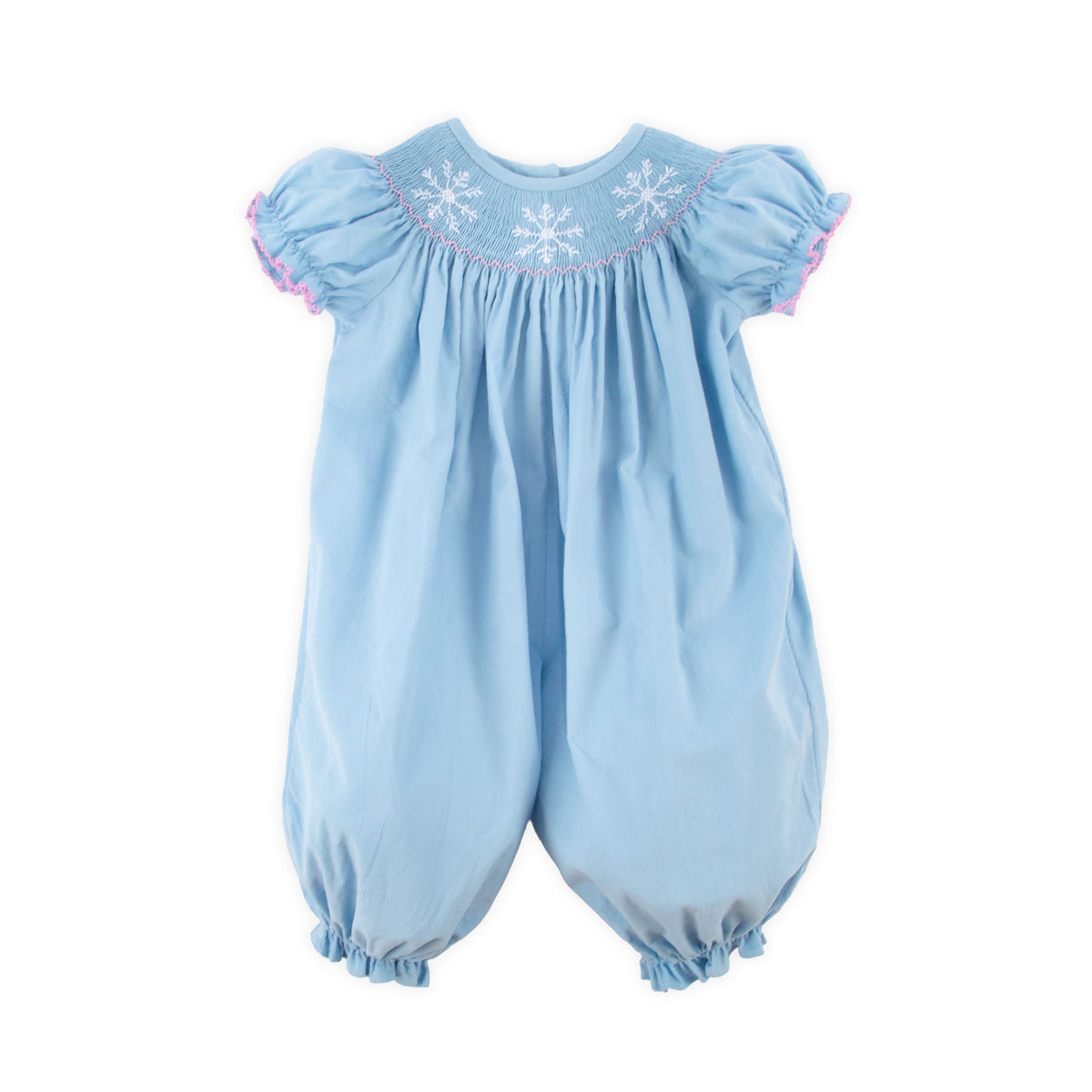 Snowflake Smocked Blue Corduroy Bishop Long Bubble