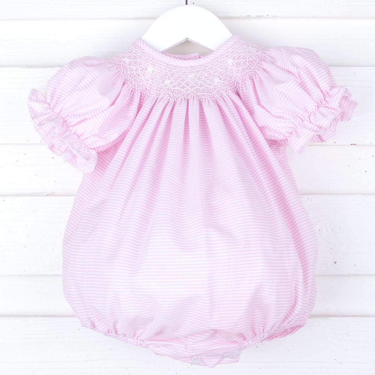 Geo Smocked Pink Stripe Bubble