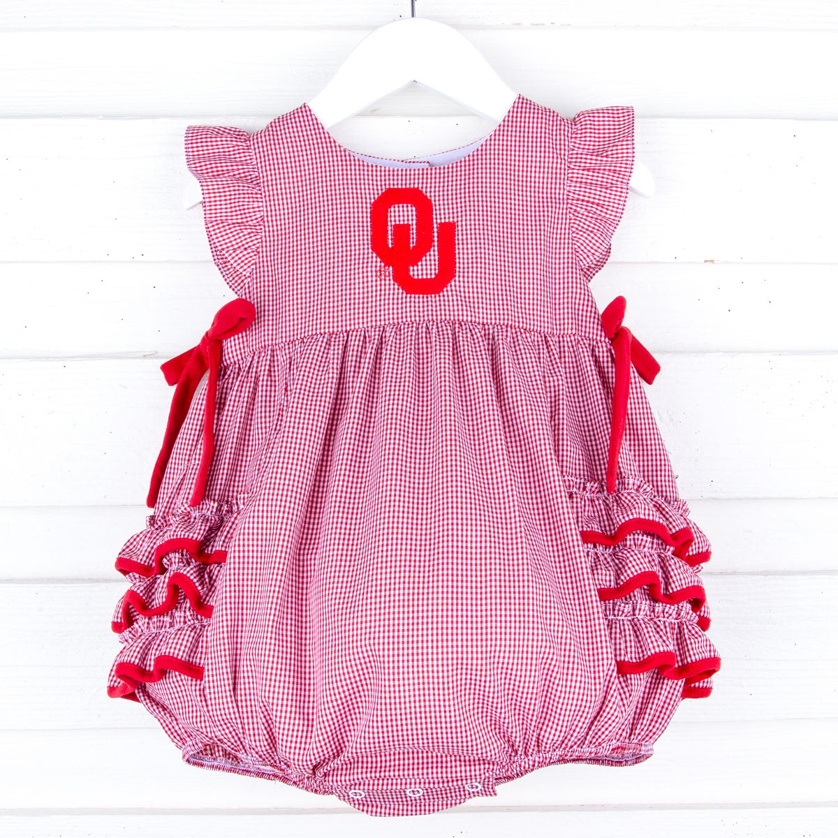 Oklahoma Embroidered Red Ruffle Bubble