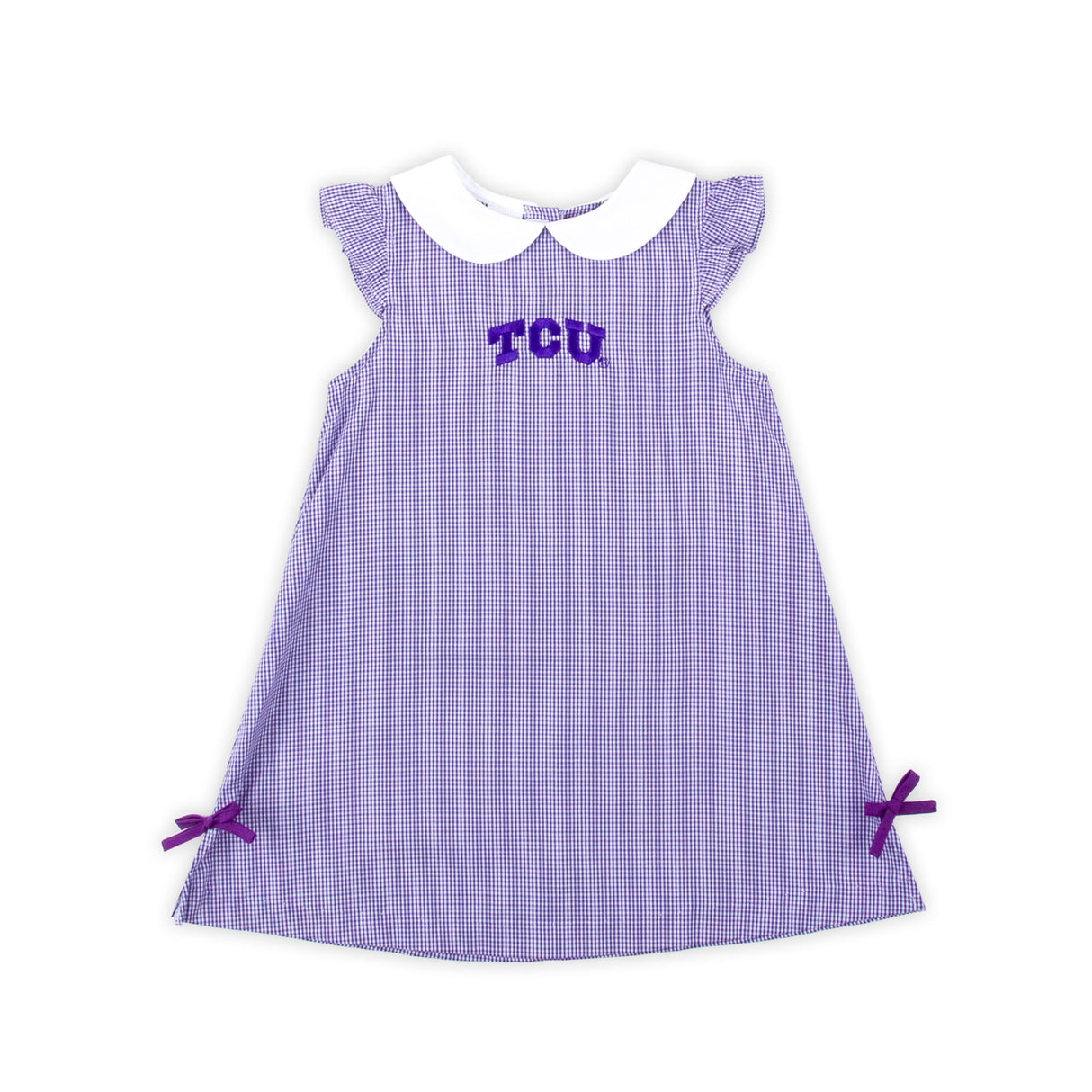TCU Embroidered Purple Gingham Dress