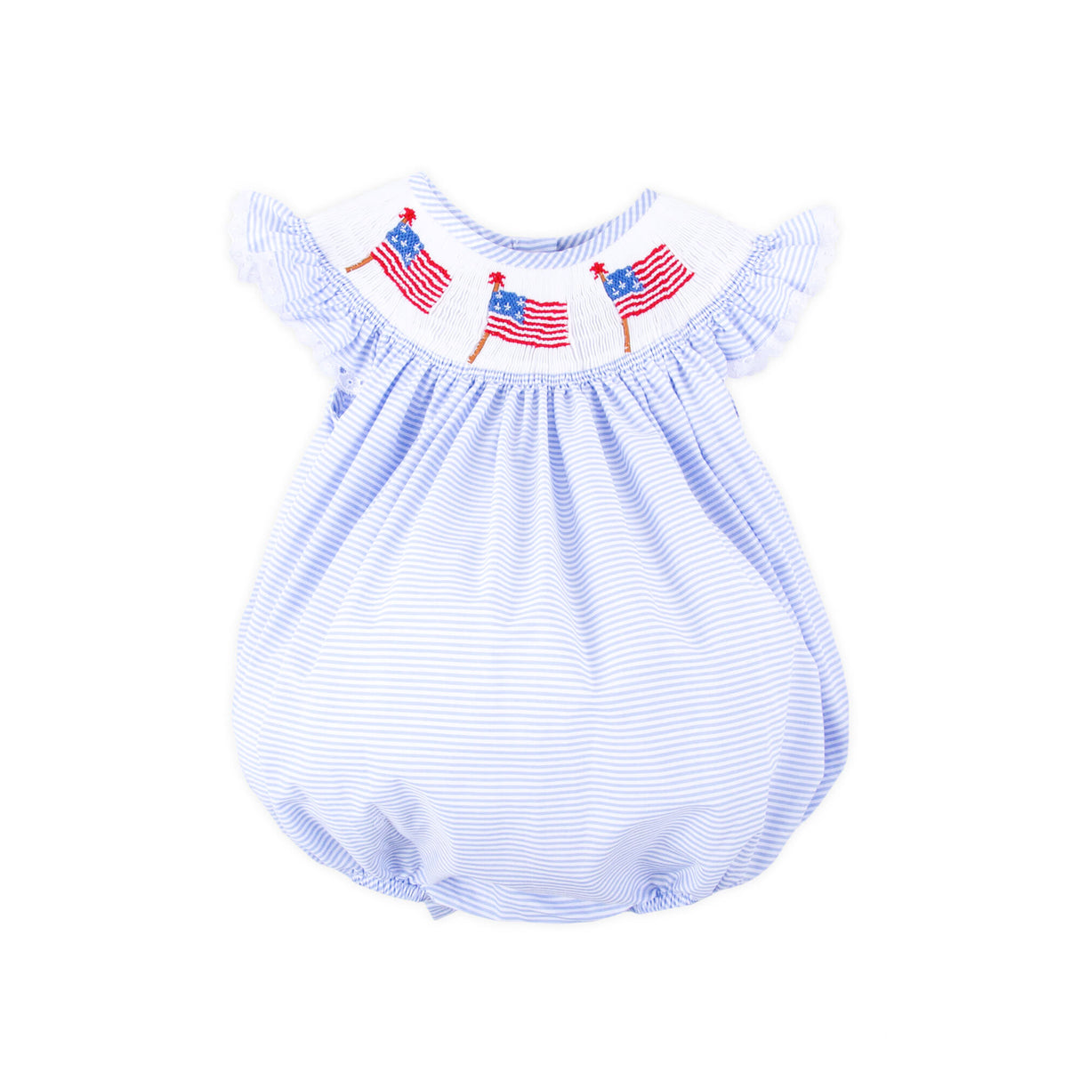 Flag Smocked Light Blue Stripe Angel Sleeve Bubble