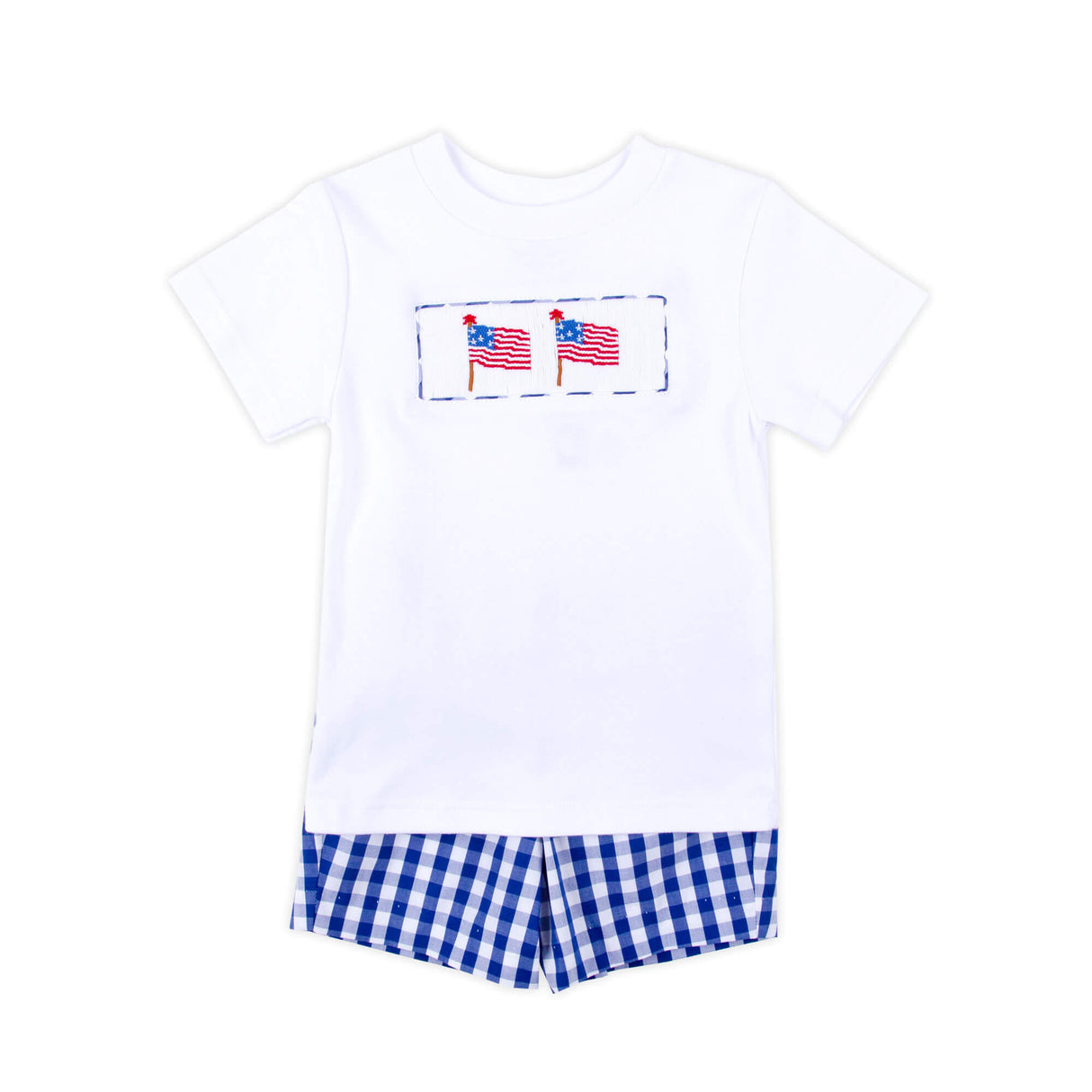 Flag Smocked Royal Check Short Set