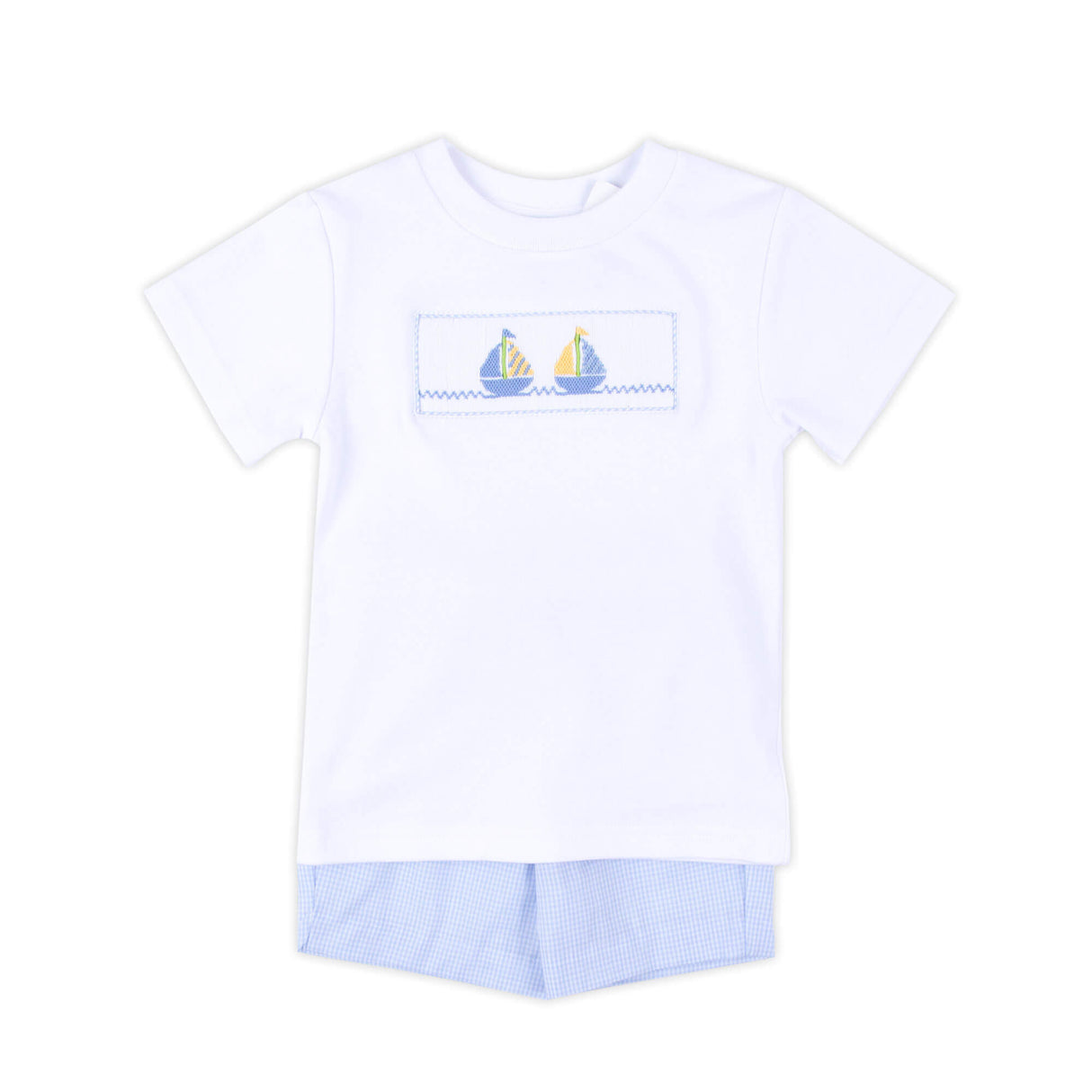 Sailboat Bliss Smocked Blue Gingham Short Set