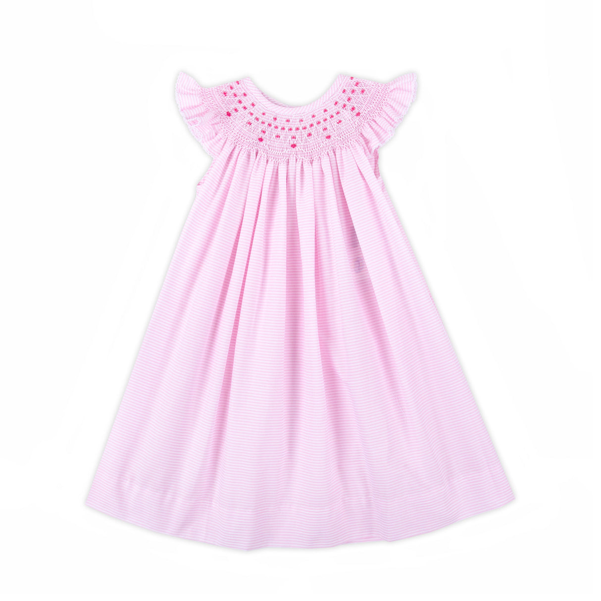 Cute Pink Stripe Smocked Angel Sleeve Dress