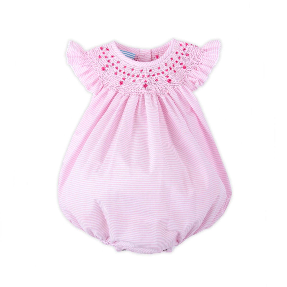 Cute Pink Stripe Smocked Angel Sleeve Bubble