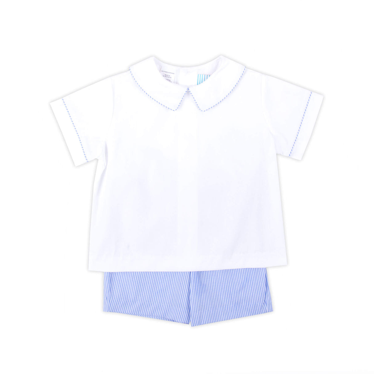 Cute Blue Stripe Collared Short Set