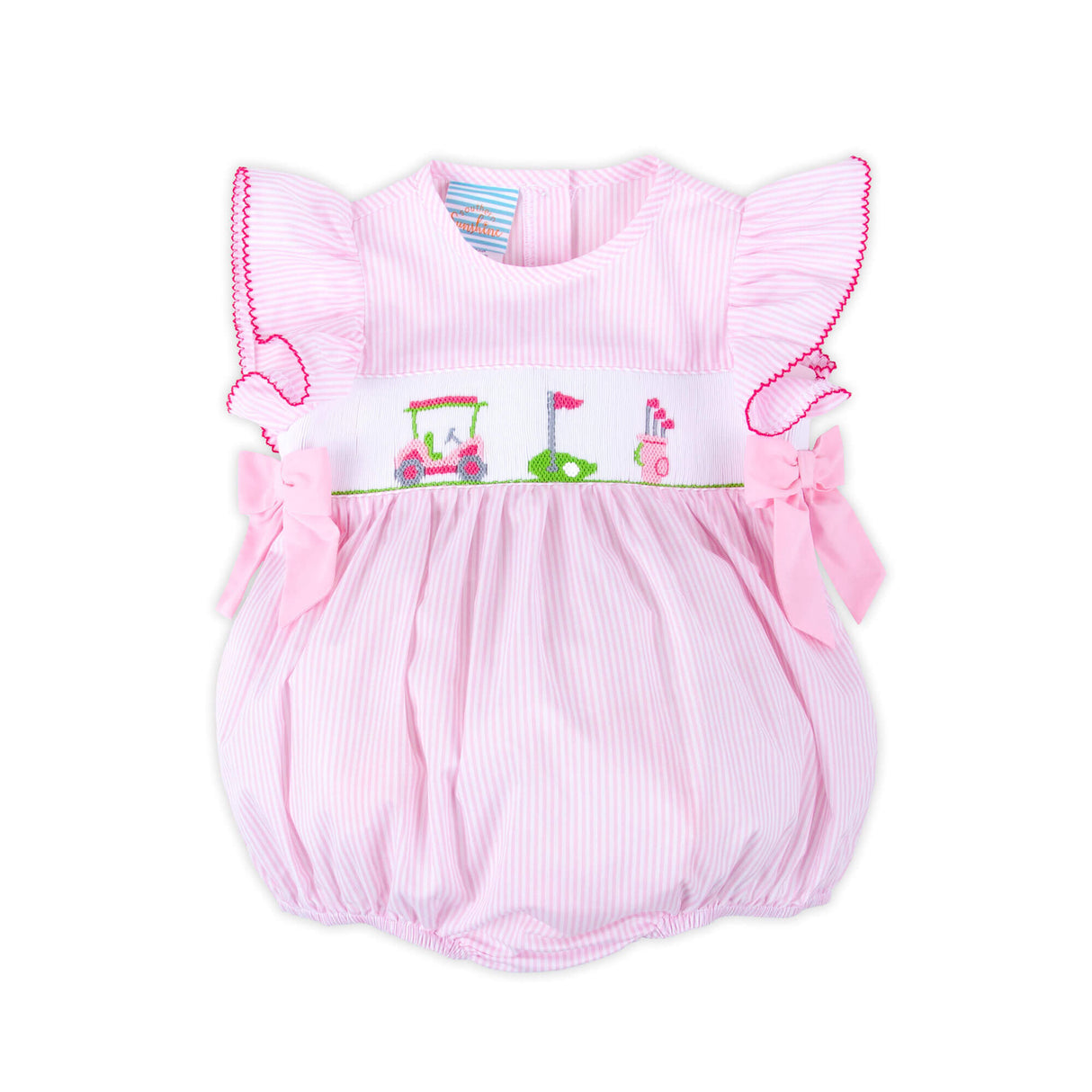 Golf Course Pink Stripe Smocked Beverly Bubble