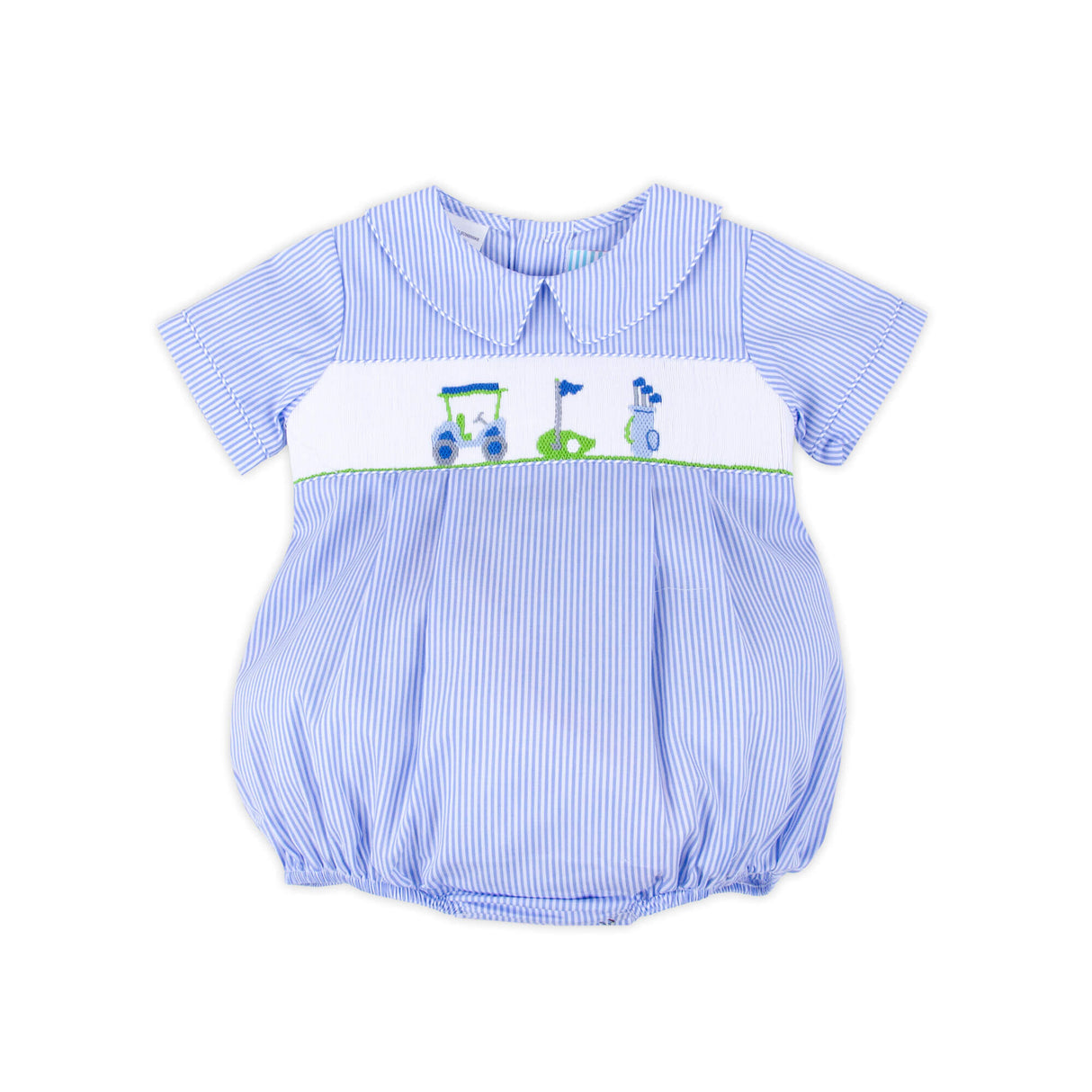 Golf Course Blue Stripe Smocked Collared Bubble