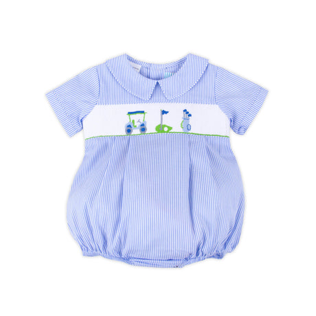 Golf Course Blue Stripe Smocked Collared Bubble