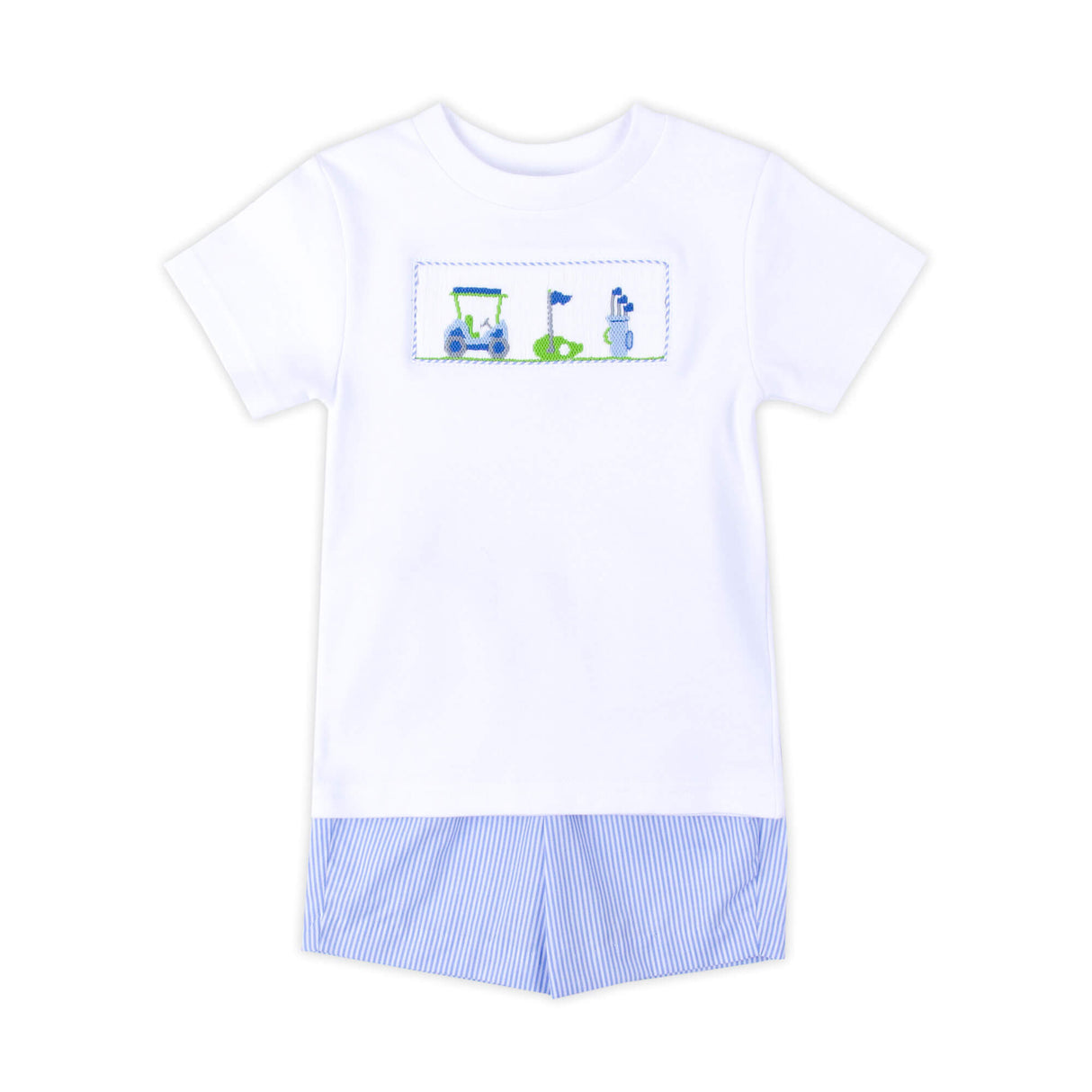 Golf Course Blue Stripe Smocked Short Set