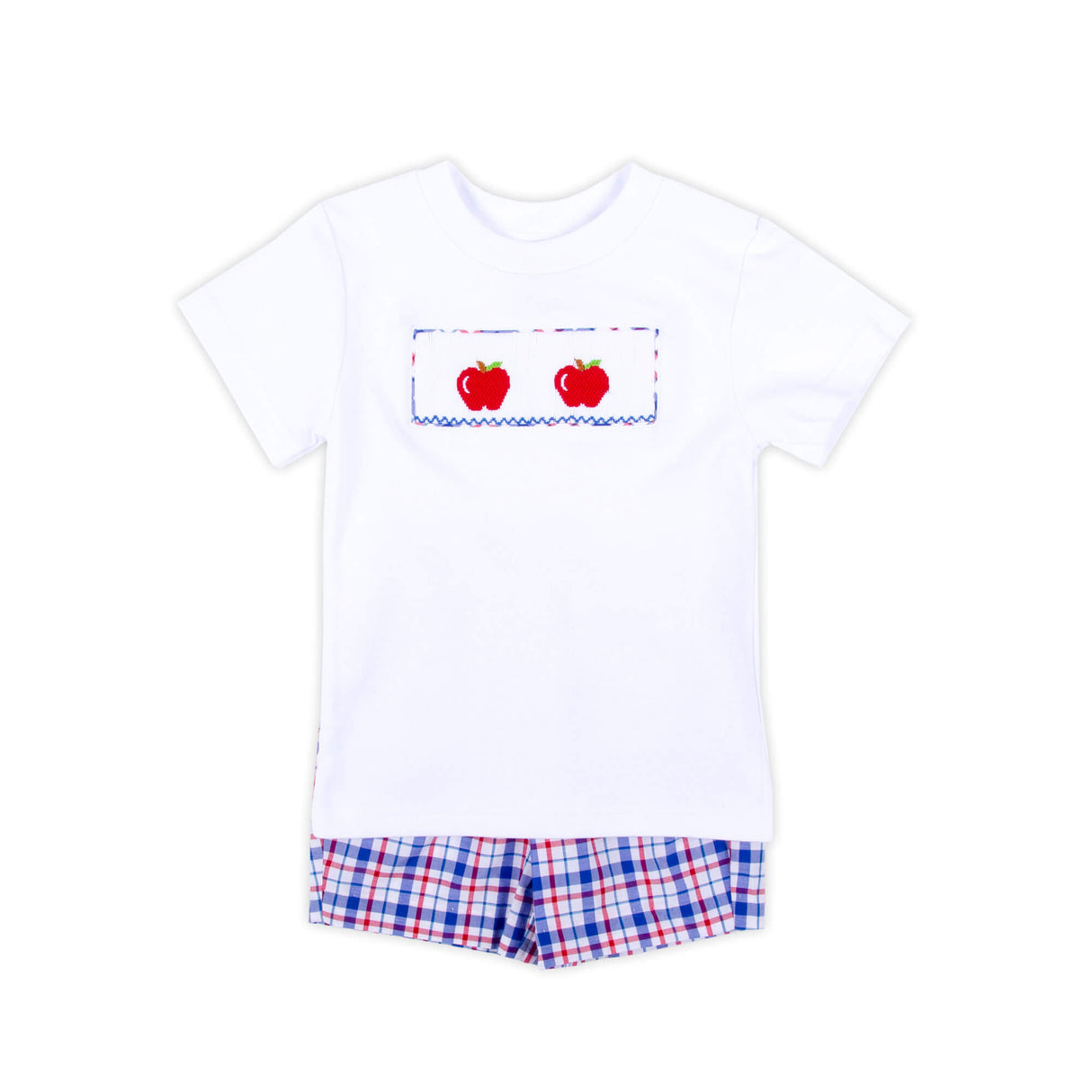 Apple Smocked Plaid Short Set
