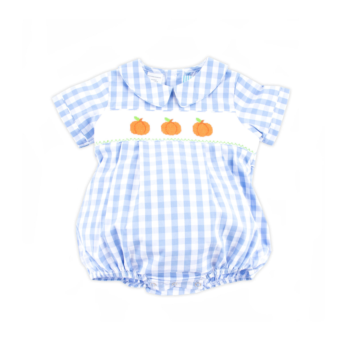 Pumpkin Smocked Light Blue Check Collared Bubble