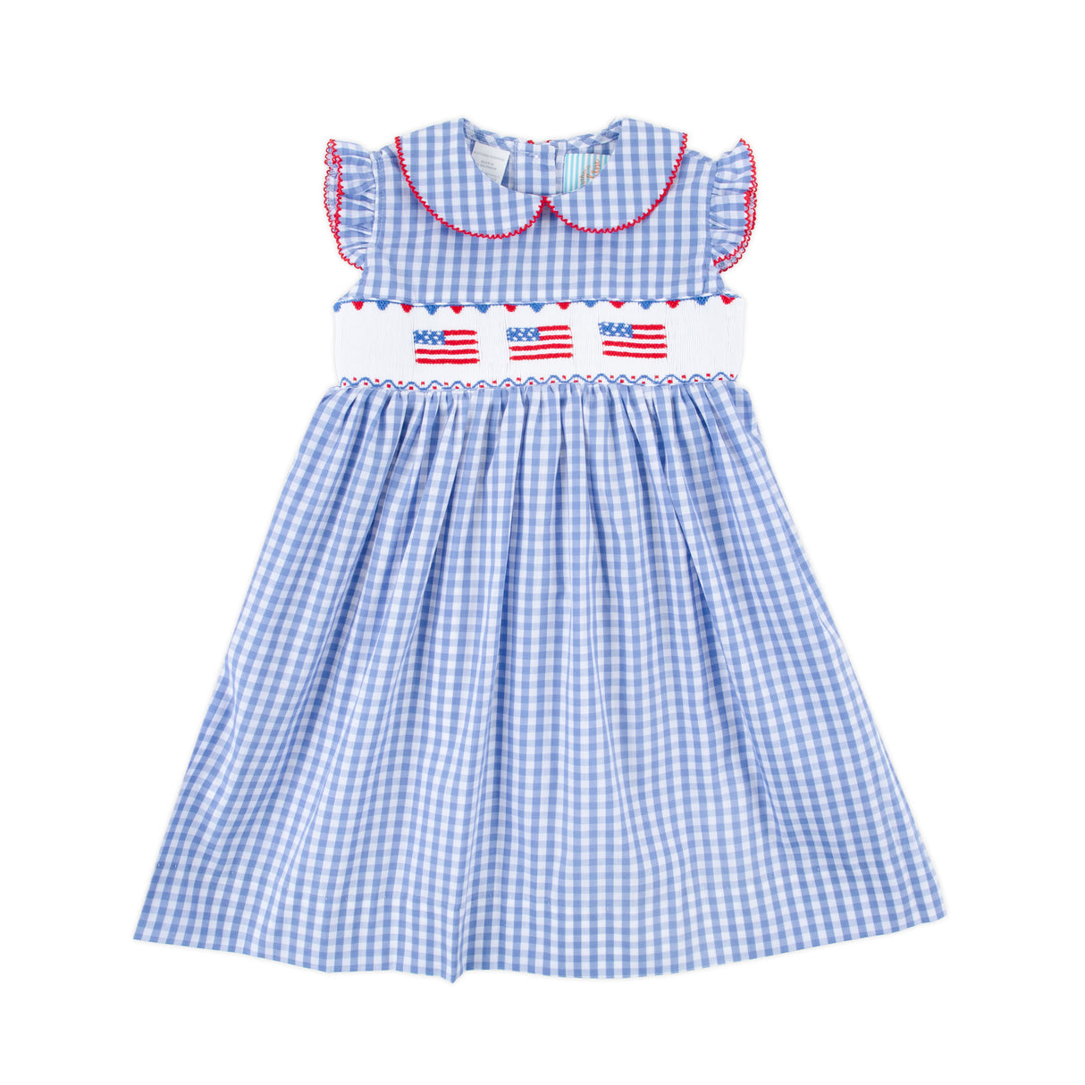 Raise the Flag Blue Gingham Smocked Collared Dress