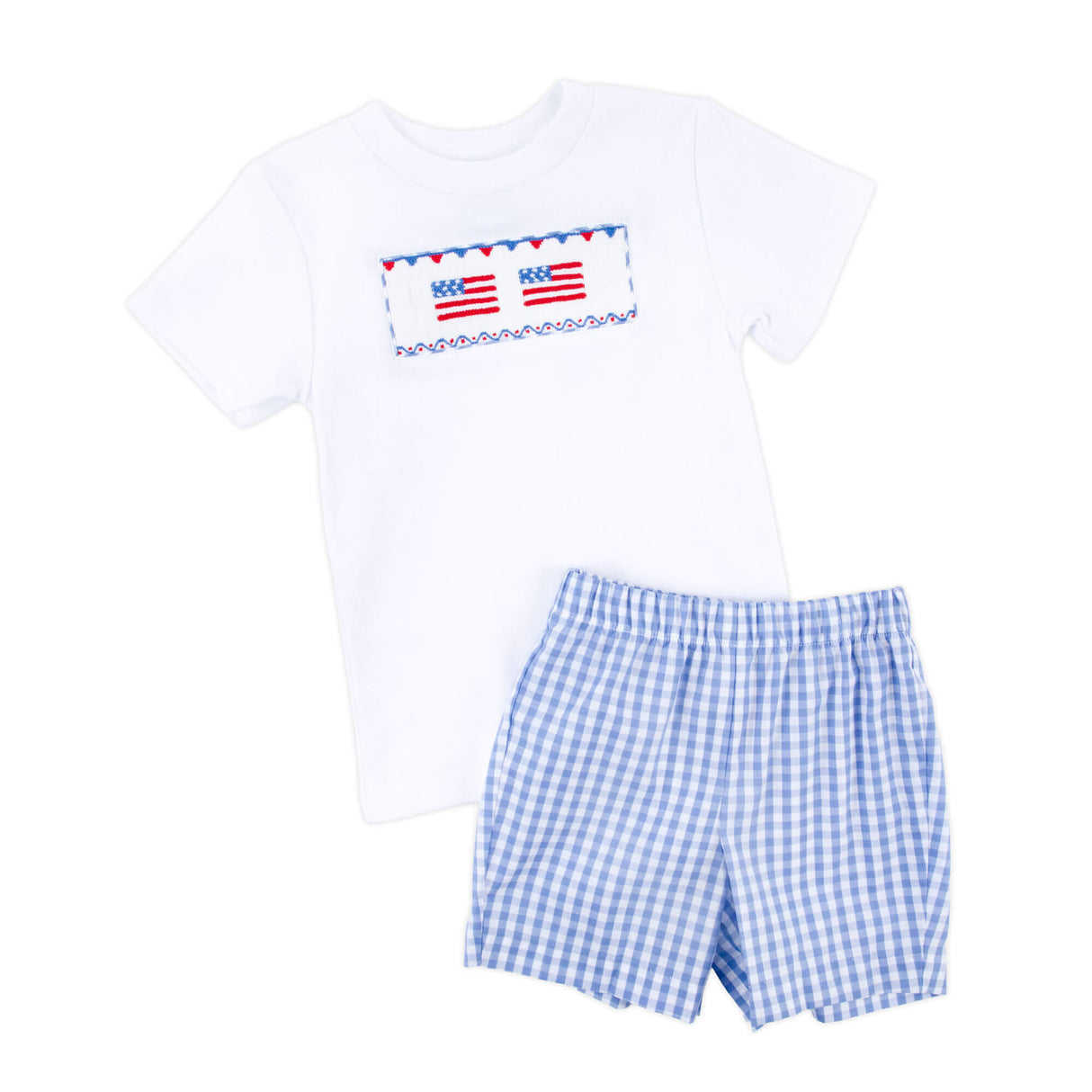 Raise the Flag Blue Gingham Smocked Short Set