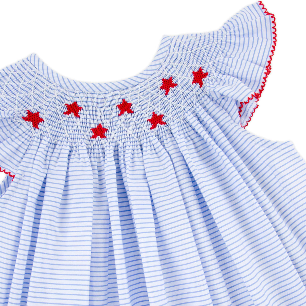 Stars and Stripes Light Blue Smocked Angel Sleeve Dress