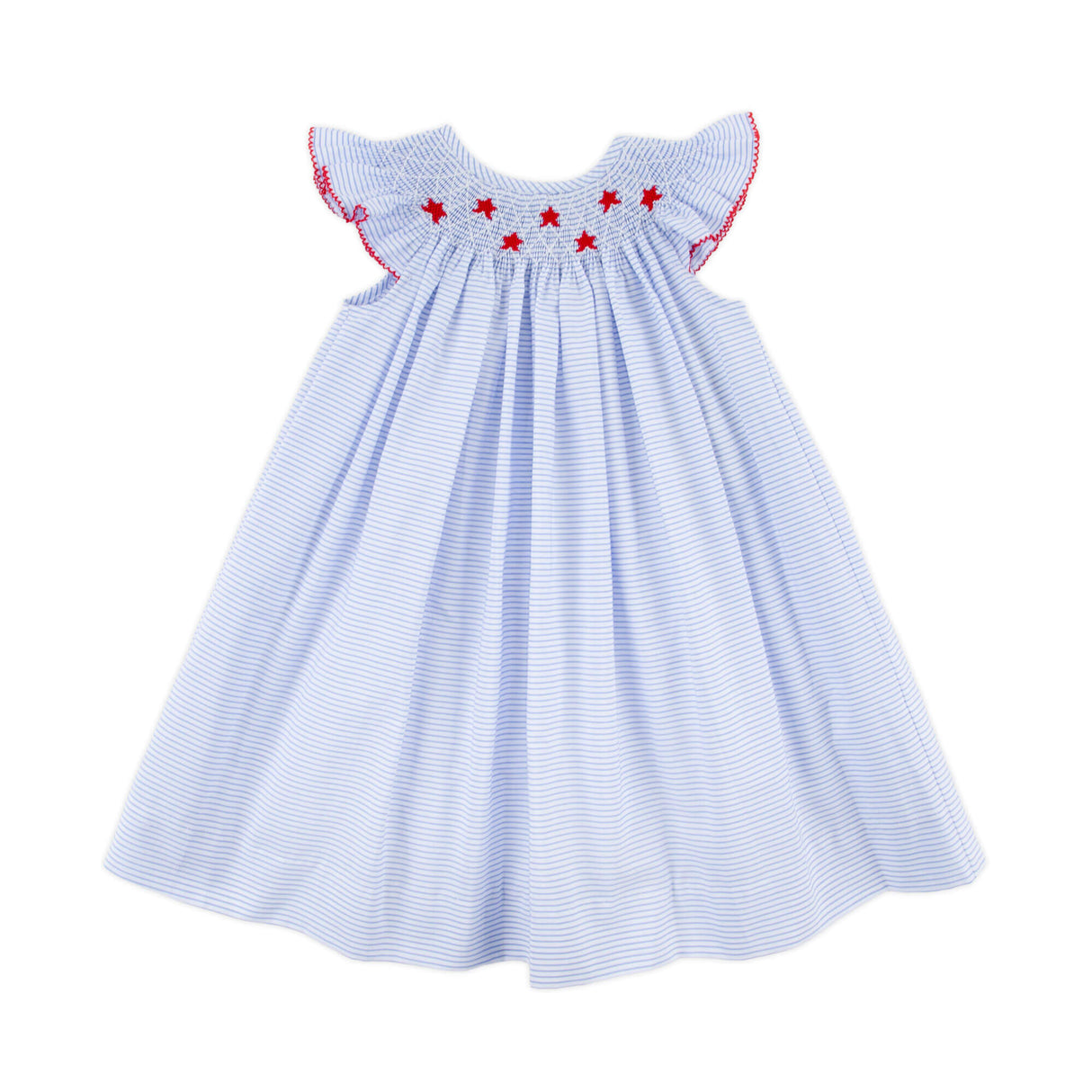 Stars and Stripes Light Blue Smocked Angel Sleeve Dress