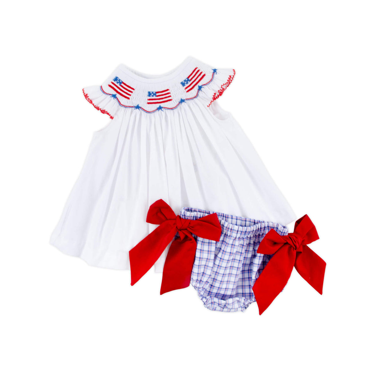 Flag Smocked Blue Plaid Bloomer Set