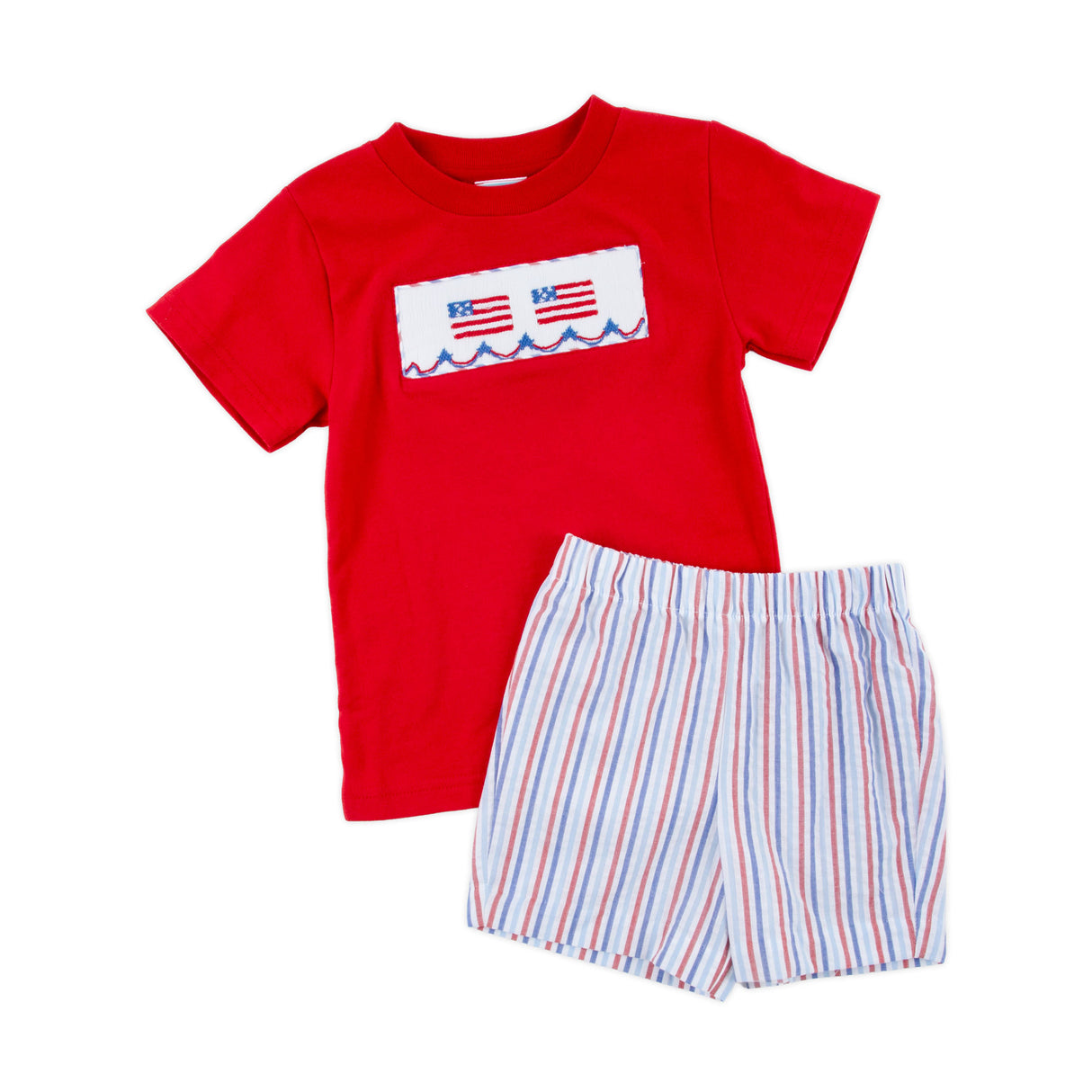 Flag Smocked Red White and Blue Stripe Short Set