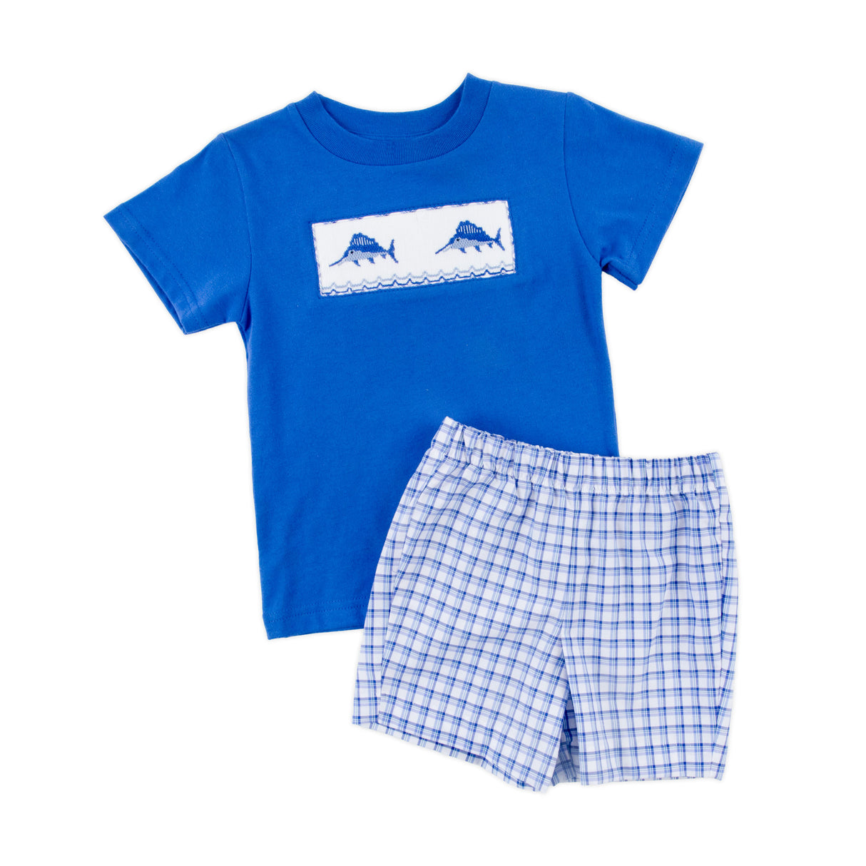 Sailfish Smocked Royal Plaid Short Set