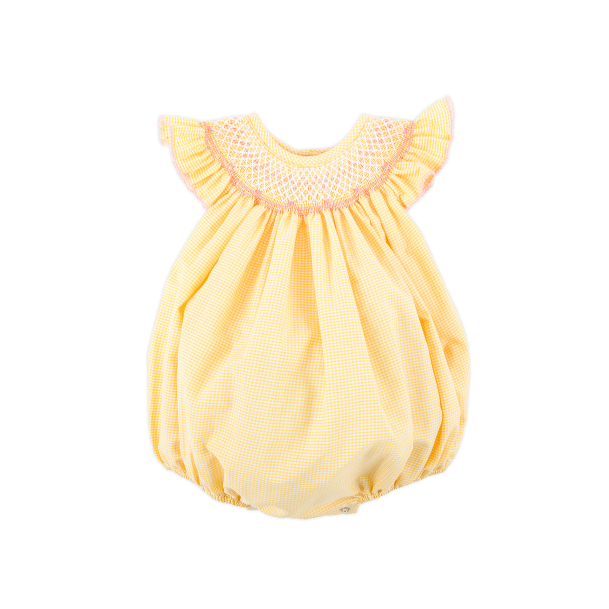 Geo Smocked Yellow Mini Gingham Angel Sleeve Bubble