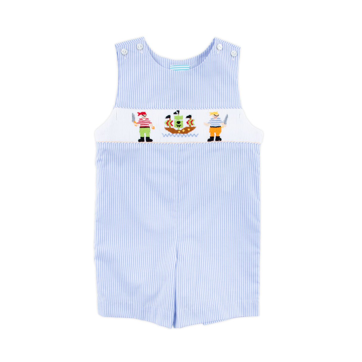 Pirates Smocked Blue Stripe Seersucker Jon Jon