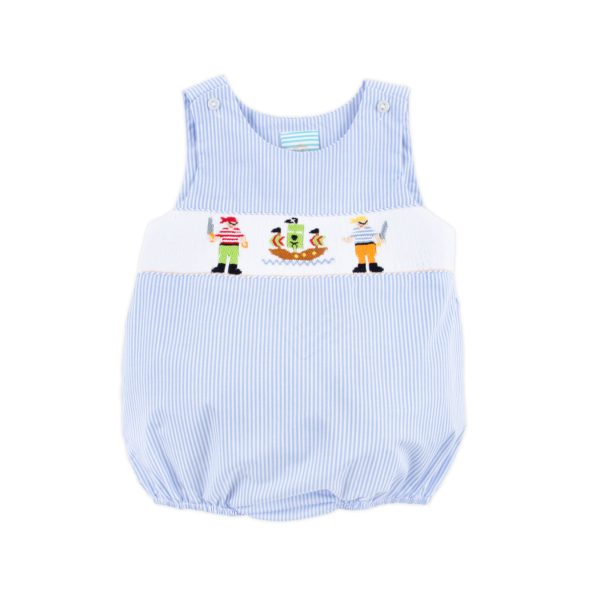 Pirates Smocked Blue Stripe Seersucker Sun Bubble