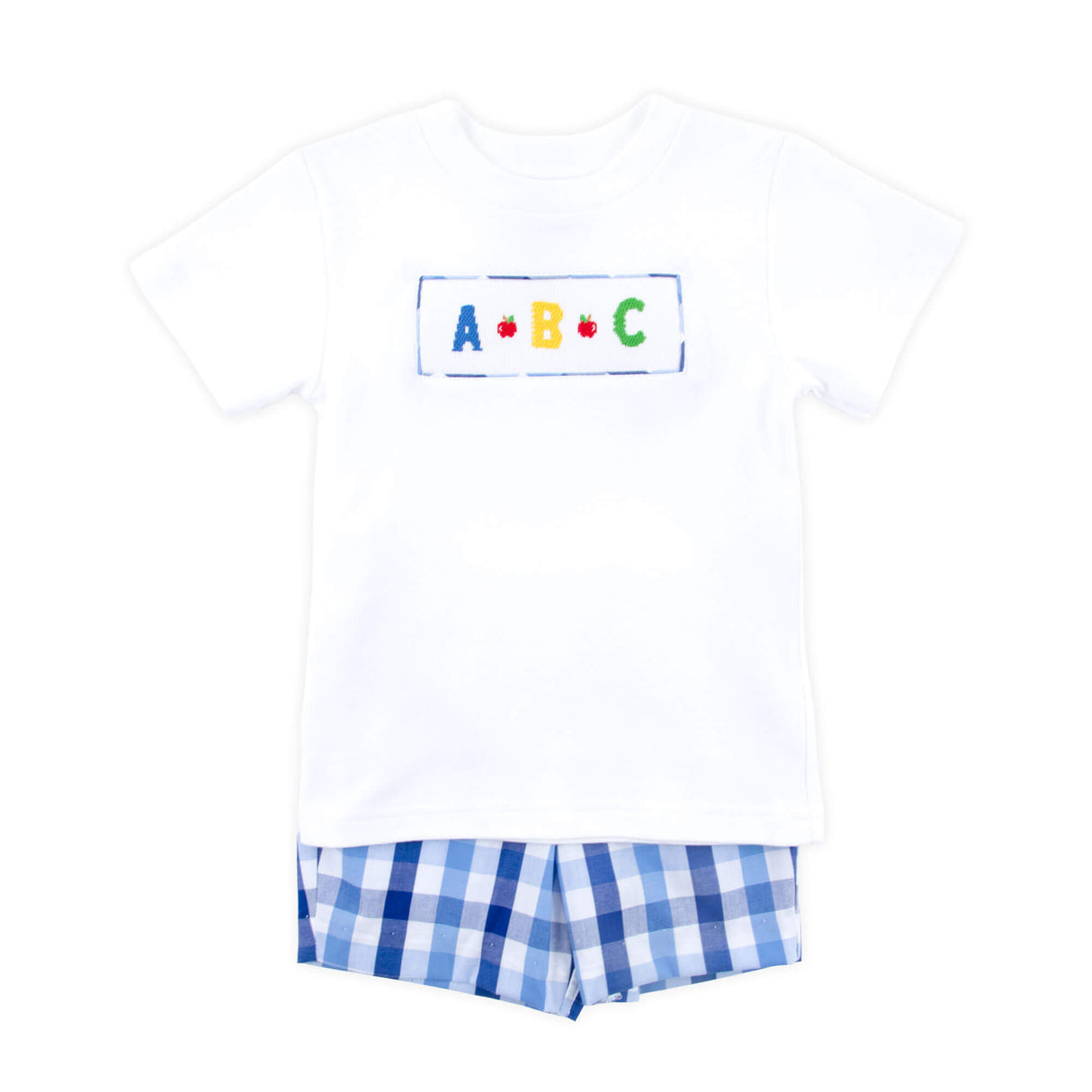 School Ready Smocked Blue Plaid Short Set